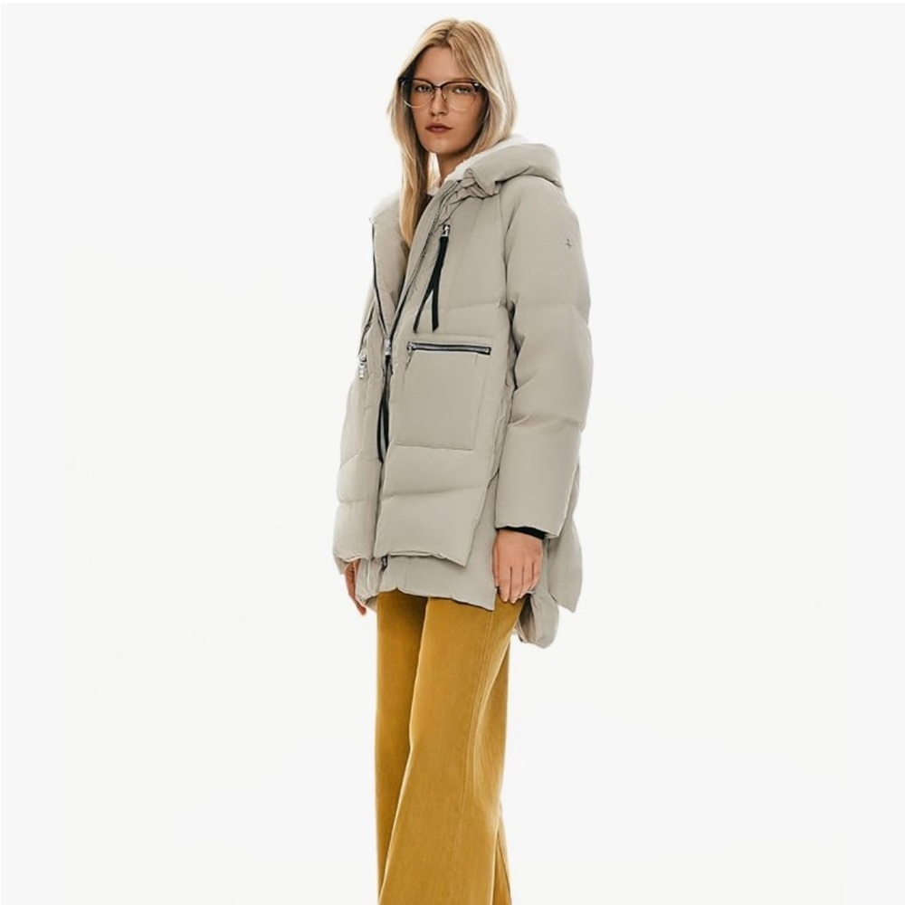 Orolay Beige Duck Down Puffer Jacket Hooded Fleece Lined Side Zip Coat | S | NWT - Picture 6 of 9